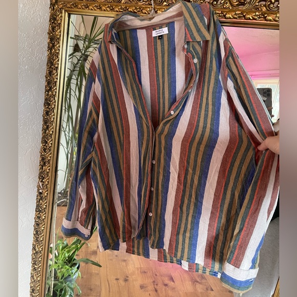 multicolored striped galaries lafayette button down blouse - Picture 1 of 6